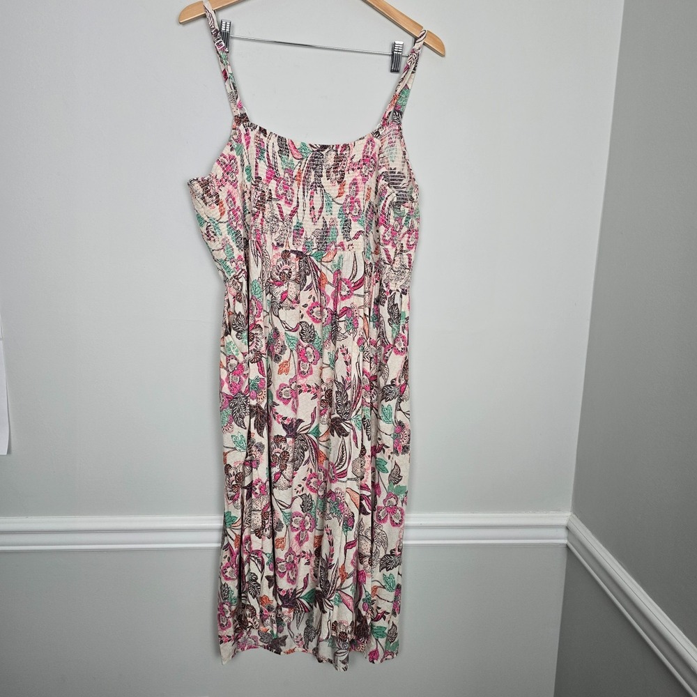 Old Navy Women Smocked Fit & Flare Cami Dress 2XL Floral Boho Summer Vacation - Picture 11 of 13